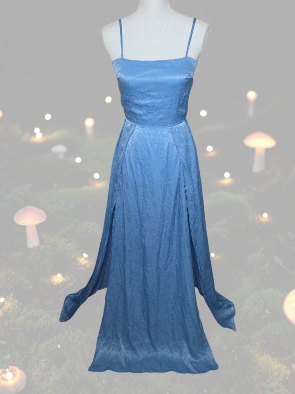 Lucy in the Sky S Thigh Slits Open Back Maxi Dress Blue Tie Bow Strap Festival